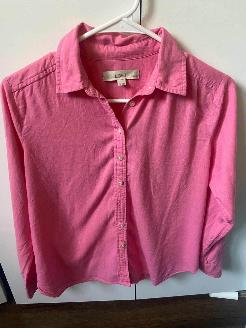 LOFT Pink Linen Blend Button Down Shirt